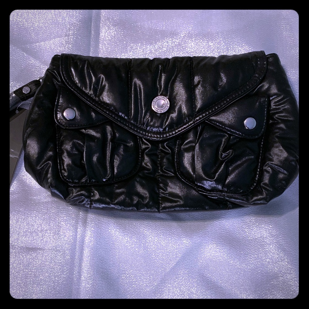 Via Spiga Shiny Charcoal Black Clutch with Strap